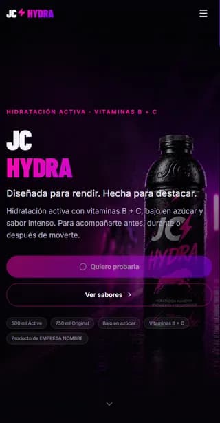Vista mobile del sitio web JC Hydra